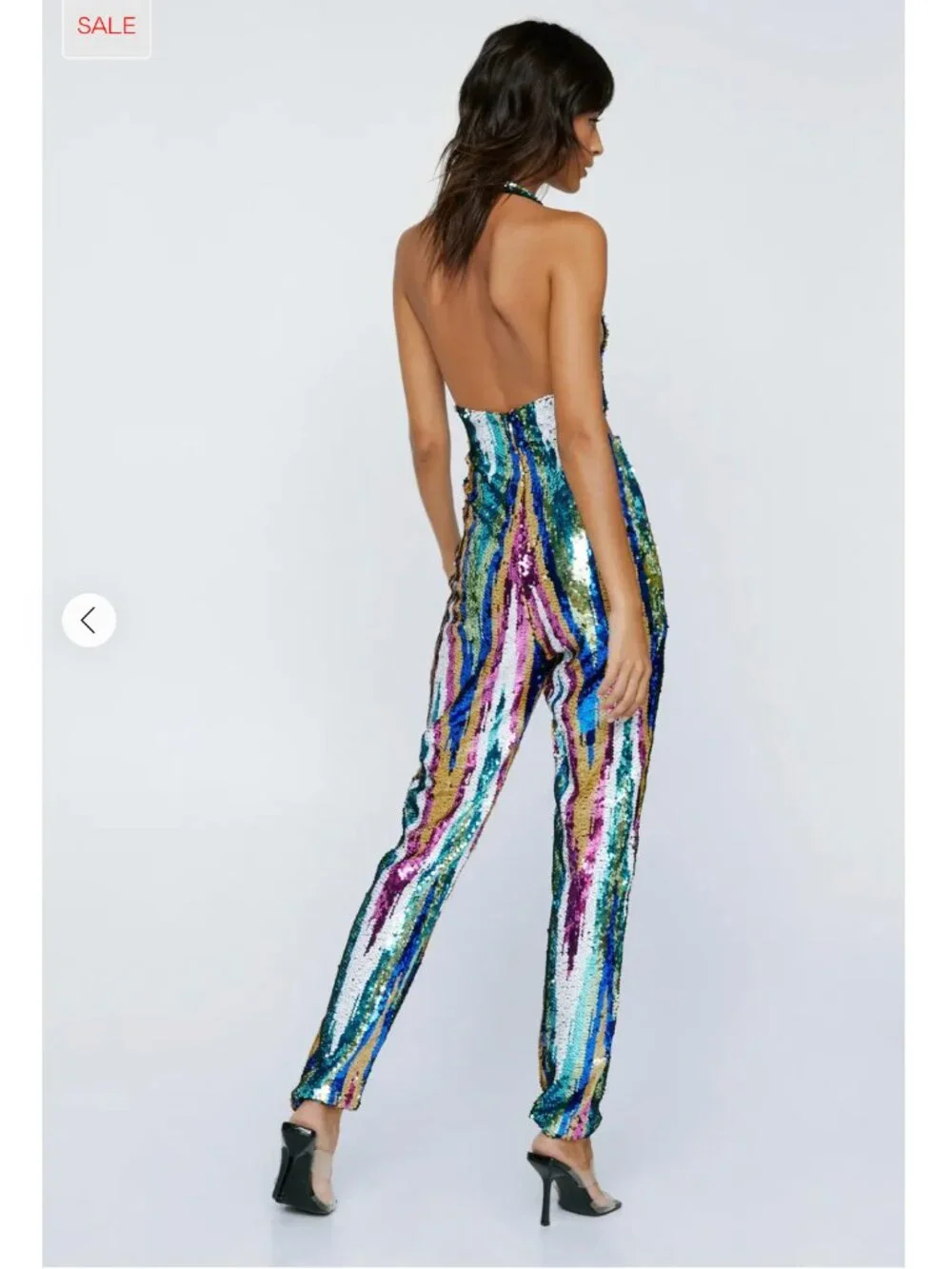 Nasty Gal Rainbow Halter Cut Out Sequin Jumpsuit - Picture 3 of 6